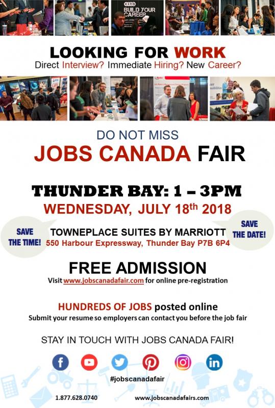 THUNDER BAY JOBS FAIR - JULY 18, 2018 Image eClassifieds4u