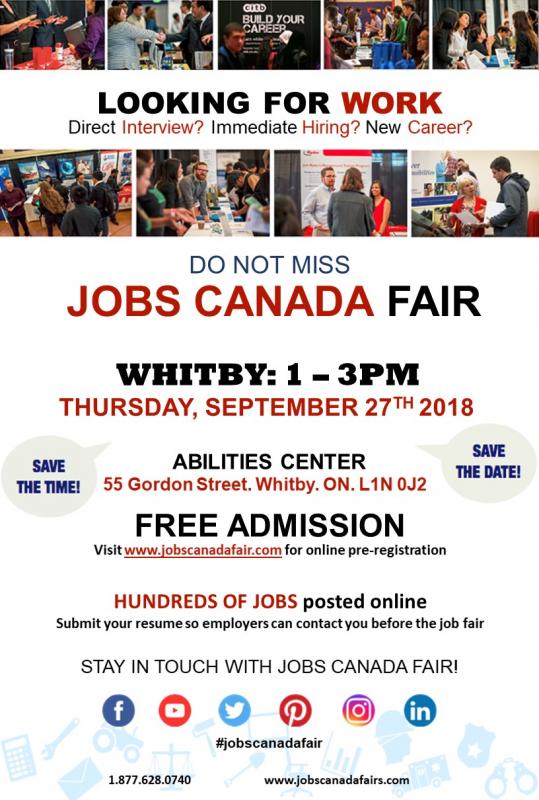 Whitby Job Fair – September 27th, 2018 Image eClassifieds4u