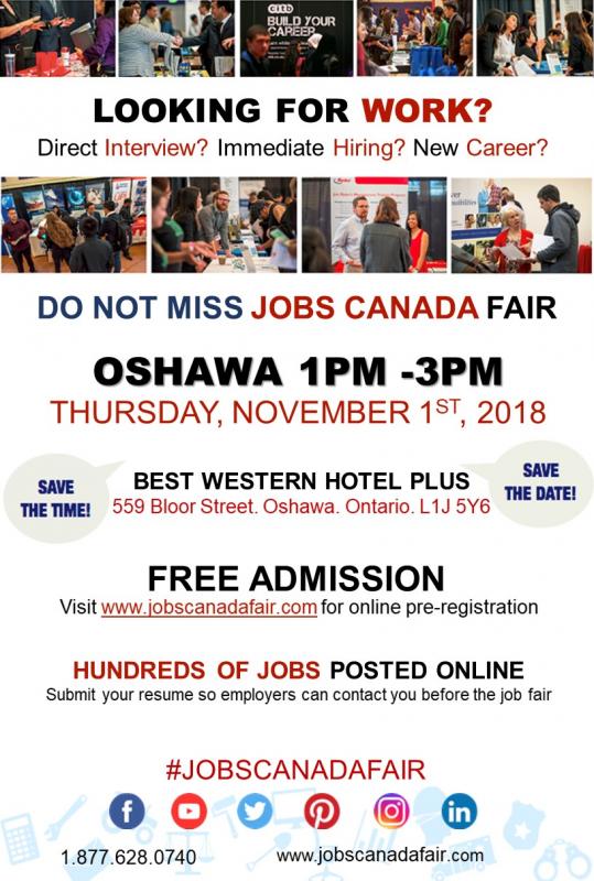 OSHAWA JOB FAIR - NOVEMBER 1ST, 2018 Image eClassifieds4u