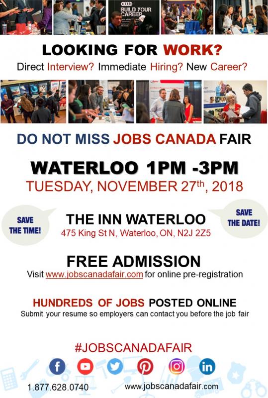 FREE WATERLOO JOB FAIR - NOVEMBER 27TH, 2018 Image eClassifieds4u